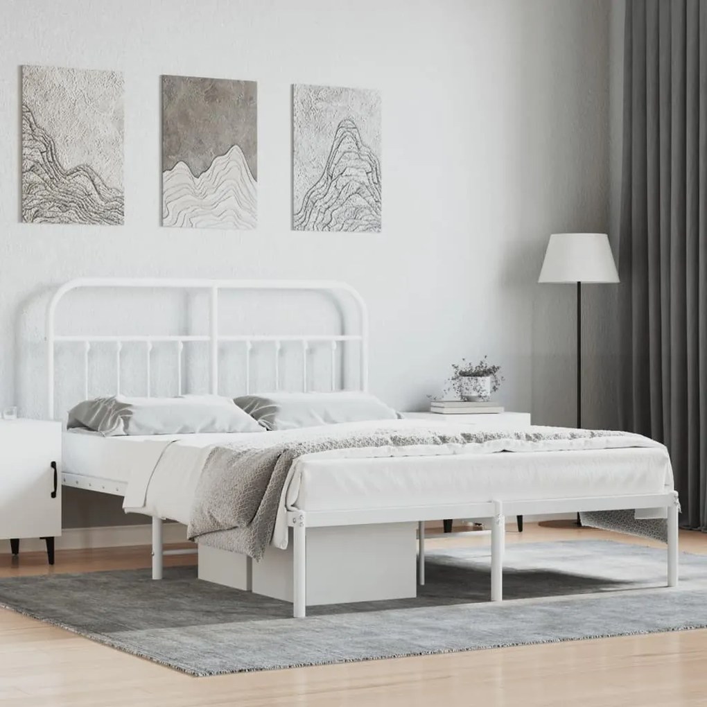 Estrutura de cama com cabeceira 140x200 cm metal branco