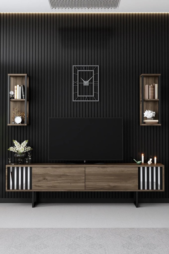 Unidade TV Chrome Line – Nogueira e Preto – Estrutura de 180 cm