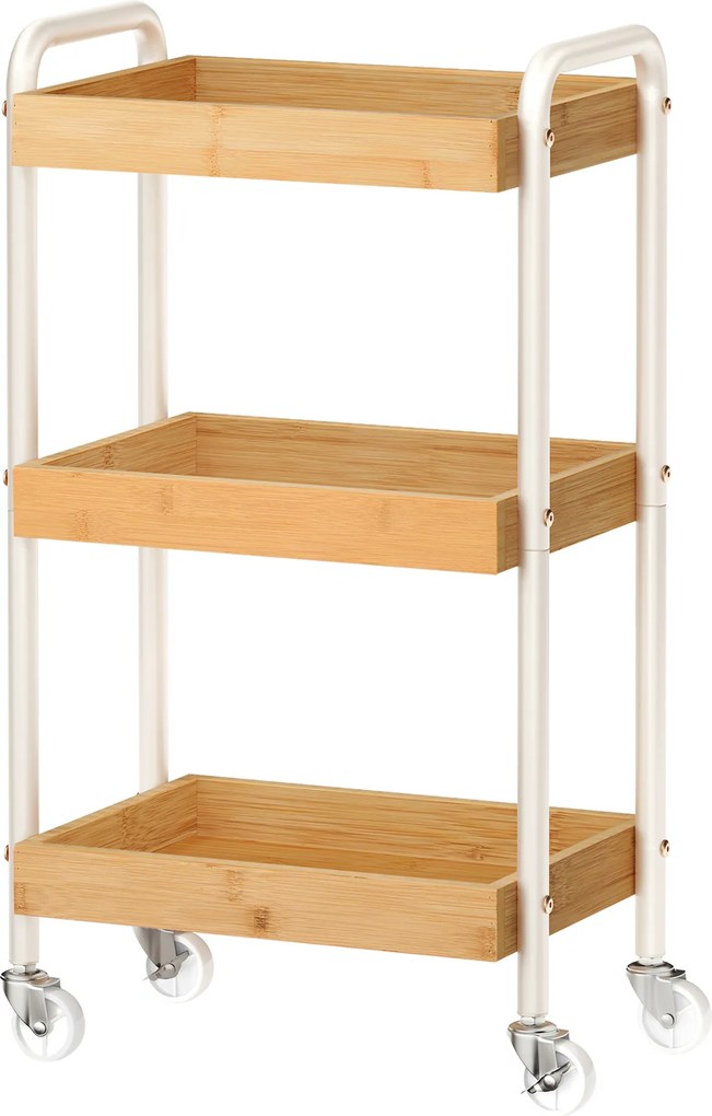 Carrinho de cozinha ou casa banho em bambu, prateleira de cozinha com pegas, 27,5 x 41,3 x 73 cm bege