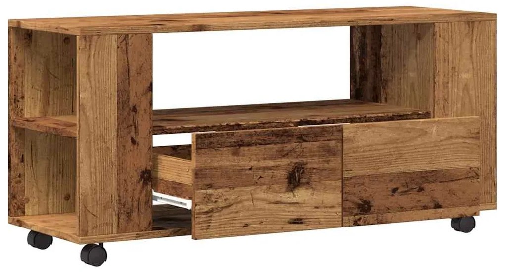 Móvel de TV c/ rodas 102x34,5x43cm deriv. madeira madeira velha