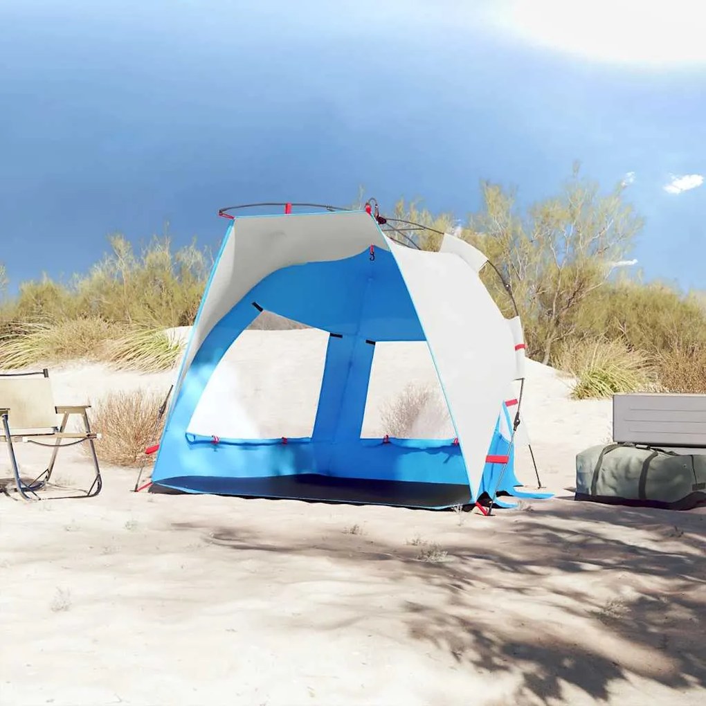 Tenda praia 2 pessoas libertação rápida impermeável azul ciano