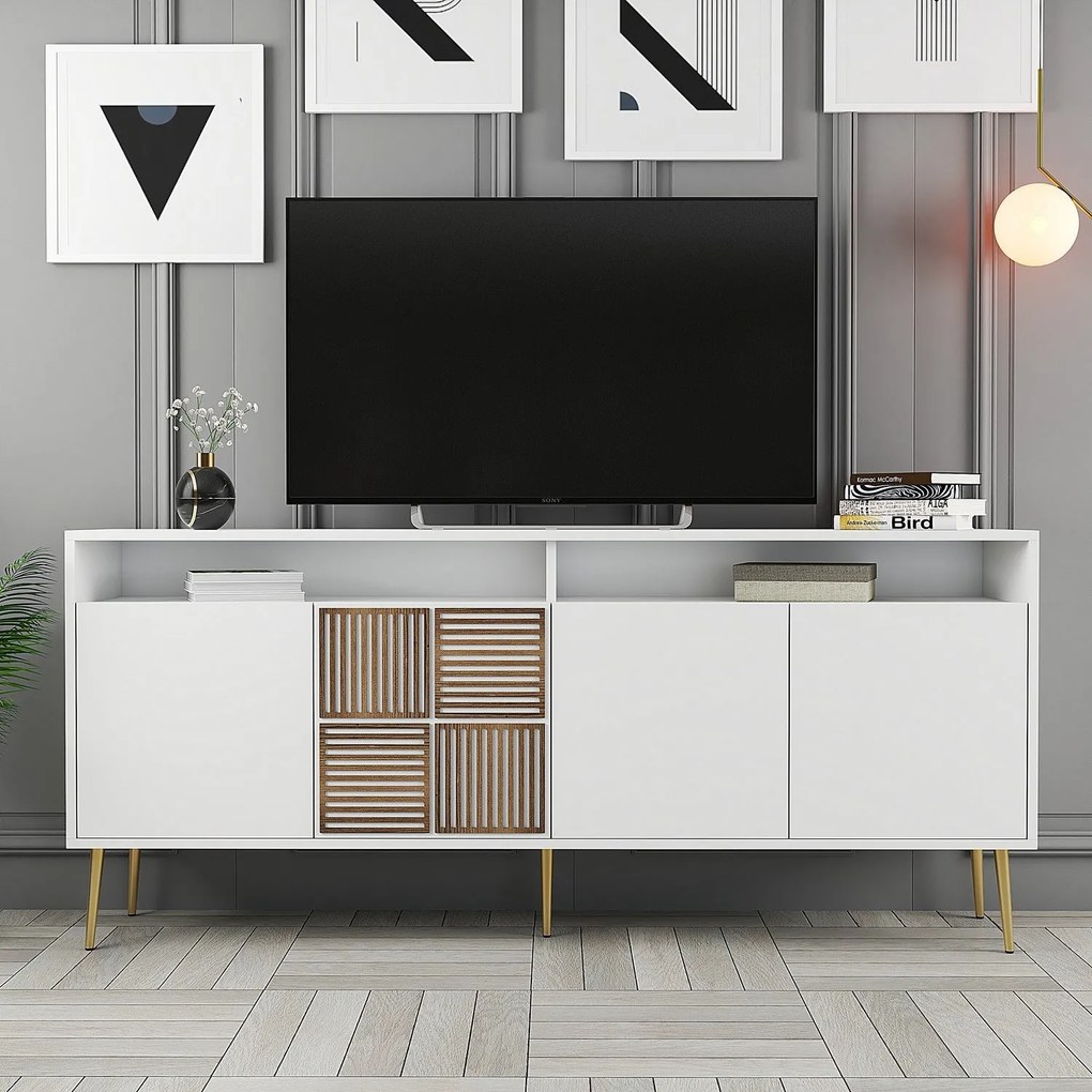 Console Milan – Branco/Dourado – 180x77x35 cm