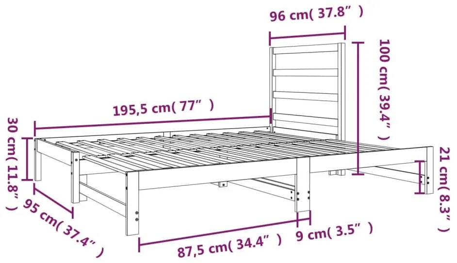 Estrutura sofá-cama de puxar 2x(90x190) cm pinho maciço