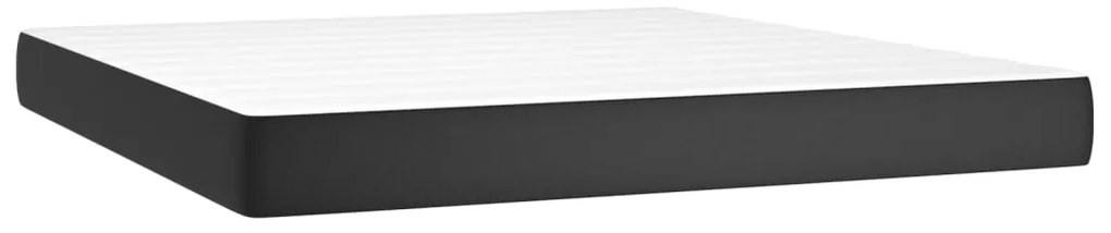 Cama box spring c/ colchão/LED 160x200cm couro artificial preto