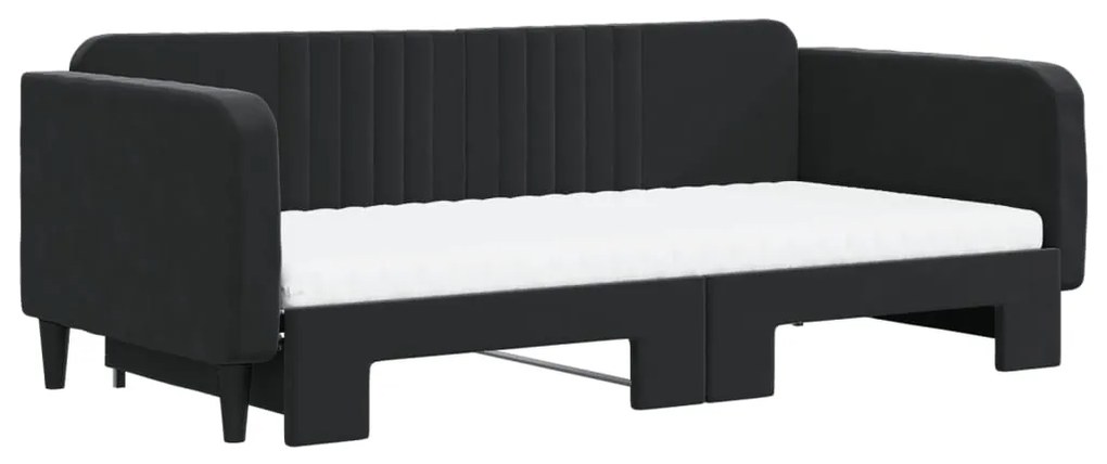 Sofá-cama com gavetão e colchões 100x200 cm veludo preto