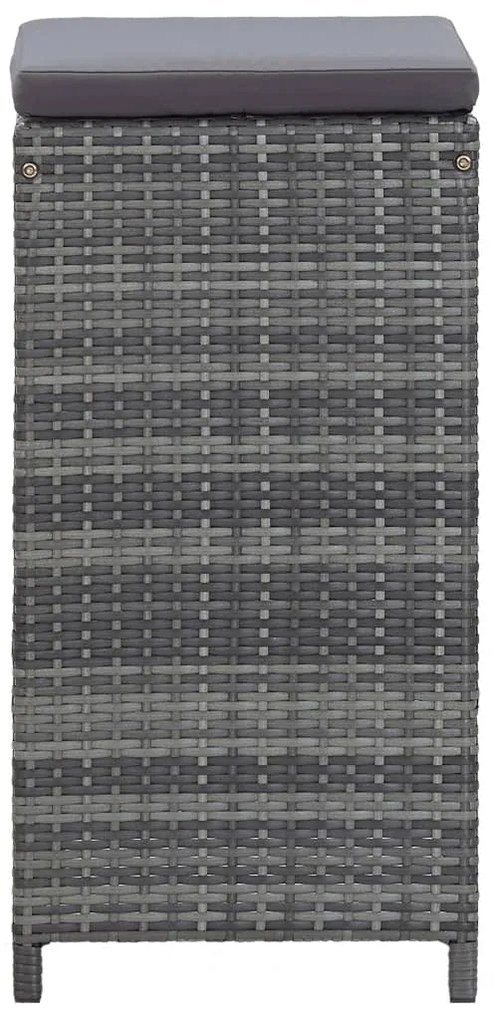 7 pcs conjunto bar para jardim c/ almofadões vime PE cinzento