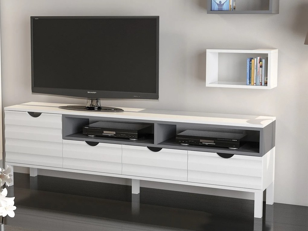Móvel TV Adel – Branco/Antracite – 180x53,6x35 cm