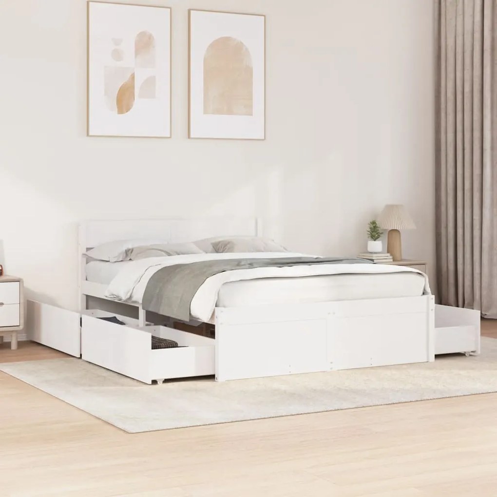 Cama sem colchão 120x190 cm madeira de pinho maciça branco