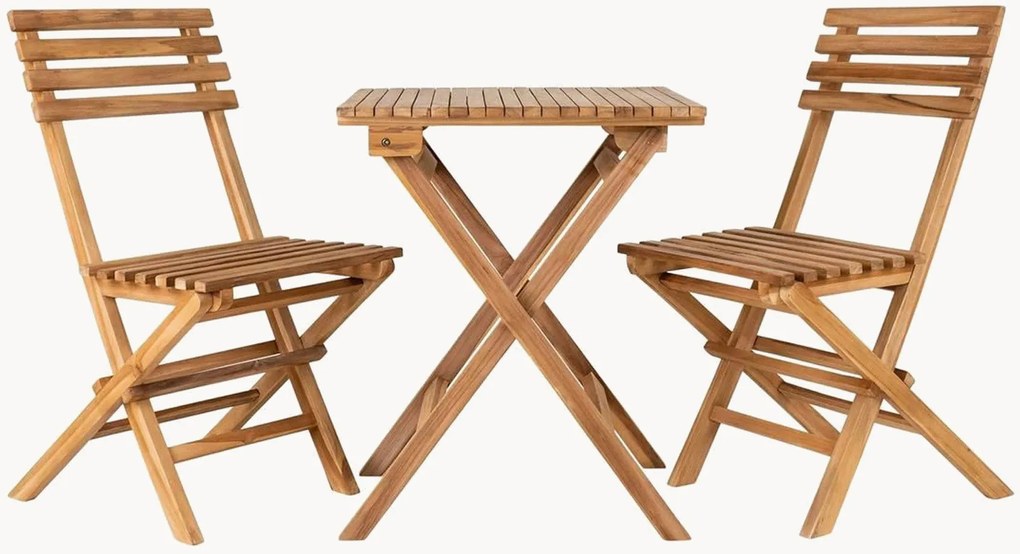 Conjunto de jardim em madeira de teca dobrável Bistro, conjunto de 3
