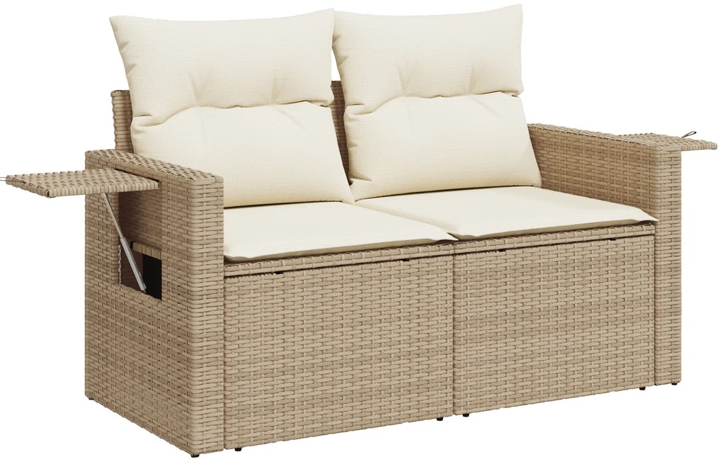 Conjunto de Sofá de Jardim vidaXL 9 Peças com Almofadas Bege Rattan Po