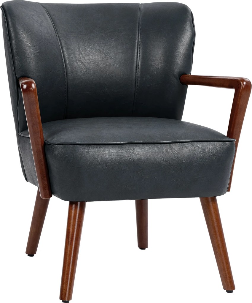 HOMCOM Poltrona de destaque, assento largo, aparência de couro, estrutura de madeira, até 120 kg, 67x77x80 cm, Preto | Aosom Portugal