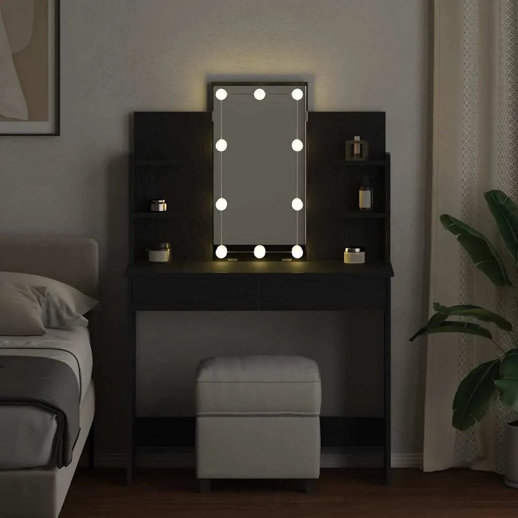 Mesa de Maquiagem vidaXL com Luzes LED Carvalho Preto 96x40x142 cm