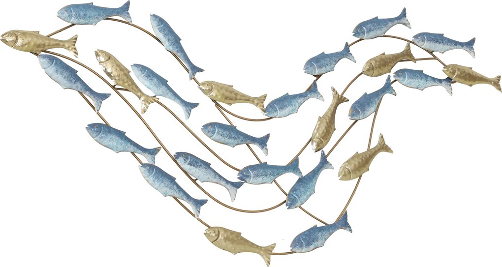 Decoração de parede moderna em metal, escultura de parede em metal com um motivo único de peixe, 100 x 50 cm, azul claro