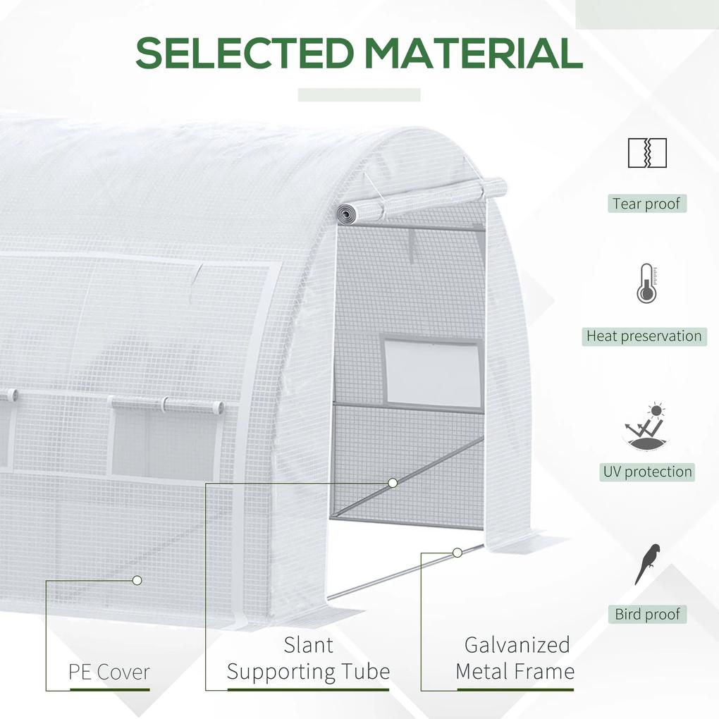Estufa de Túnel de Jardim 6x3x2m com Porta Enrolável 12 Janelas Cobertura de PE 140g/m² e Metal Galvanizado para Cultivos de Plantas Verduras Branco