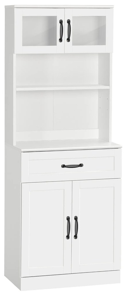 HOMCOM Armário Cozinha 4 Portas Gaveta Prateleiras Ajustáveis Sala Jantar Moderno 60x38x161 cm Espaçoso Branco | Aosom Portugal