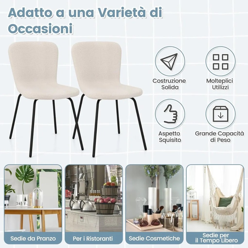 Conjunto de 2 cadeiras de jantar, cadeiras de cozinha estofadas com encosto, 48,5 x 57 x 85 cm, bege