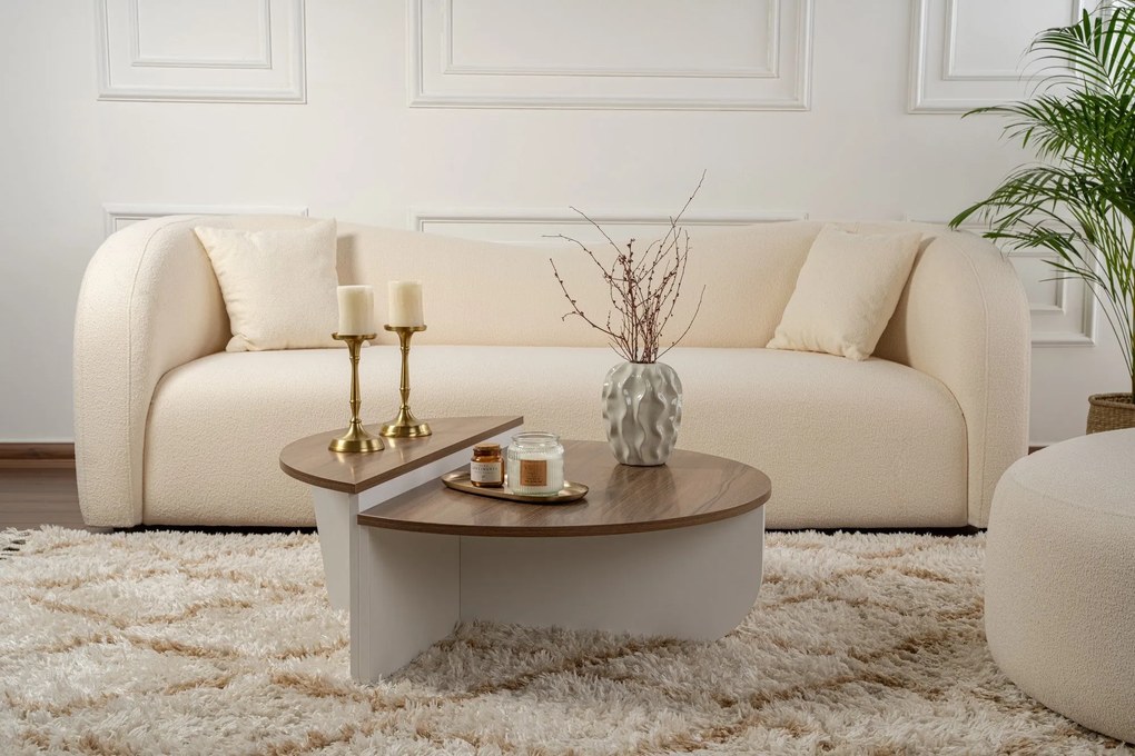 Mesa de Centro "Orion" – Nogueira e Branco, Conjunto Modular, 90x60x30