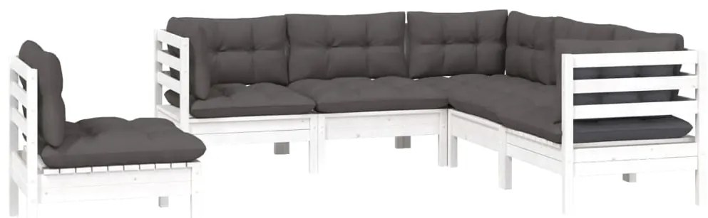 5 pcs conjunto lounge de jardim c/ almofadões pinho branco