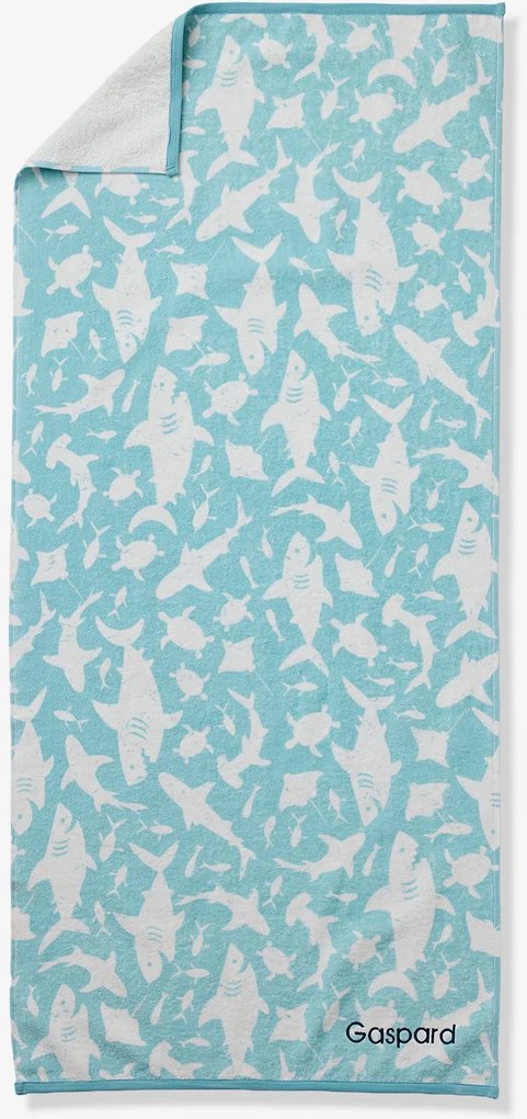 Toalha de praia/de banho personalizável, com algodão reciclado azul estampado