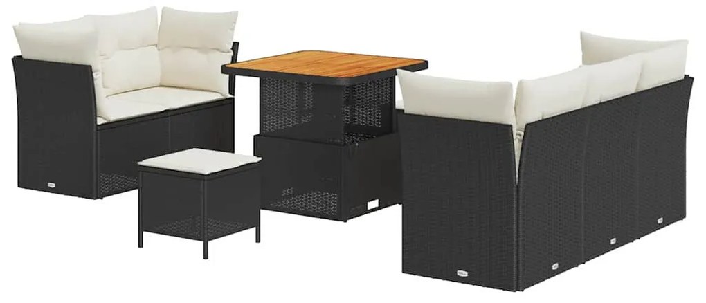 Conjunto de Sofá de Jardim vidaXL de 8 Peças com Almofadas Preto Ratta