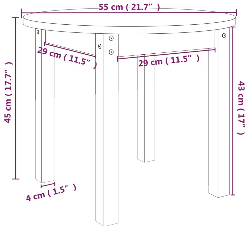 Mesa de centro Ø 55x45 cm madeira de pinho maciça branco