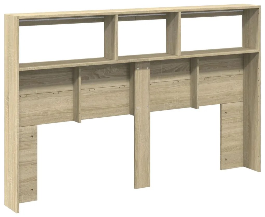 Armário de cabeceira c/ luzes LED 160x17x102 cm carvalho sonoma