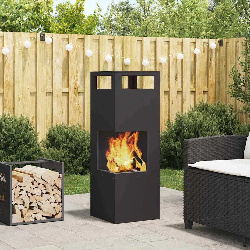 vidaXL Fire Pit Preto 35 x 35 x 100 cm Aço