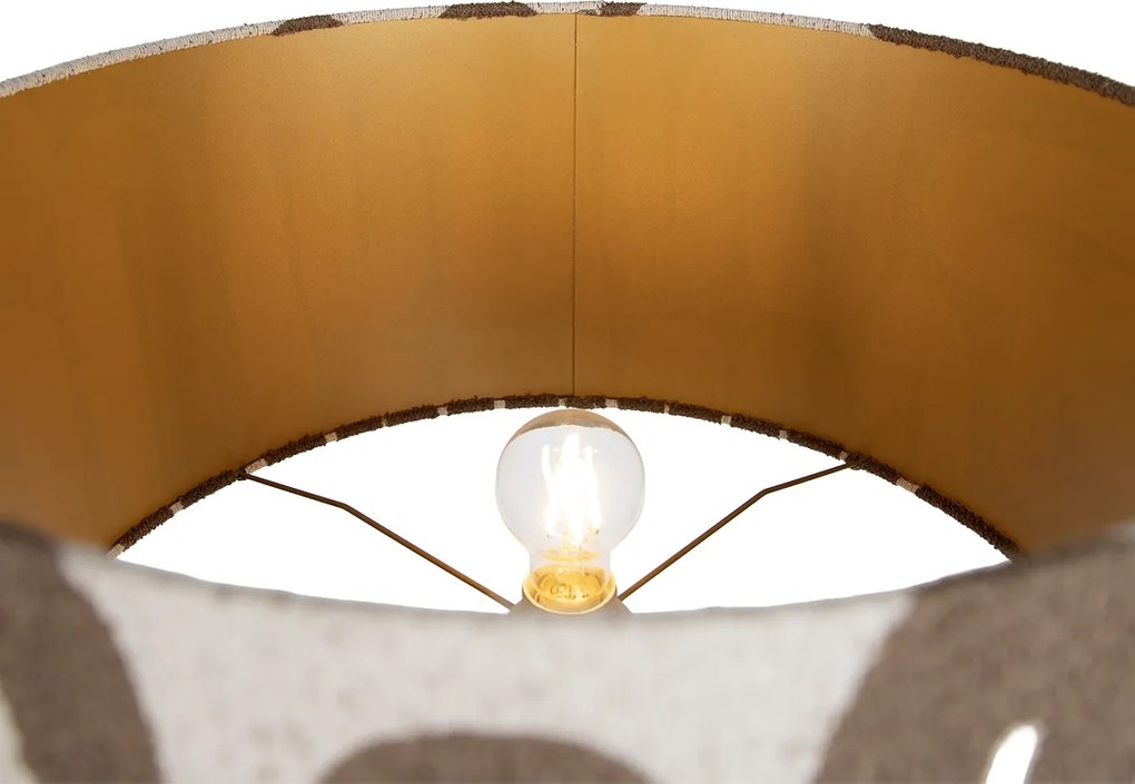 Candeeiro de Pé Tripé Madeira com Abajur às Riscas Bege e Castanho 50cm - Lou