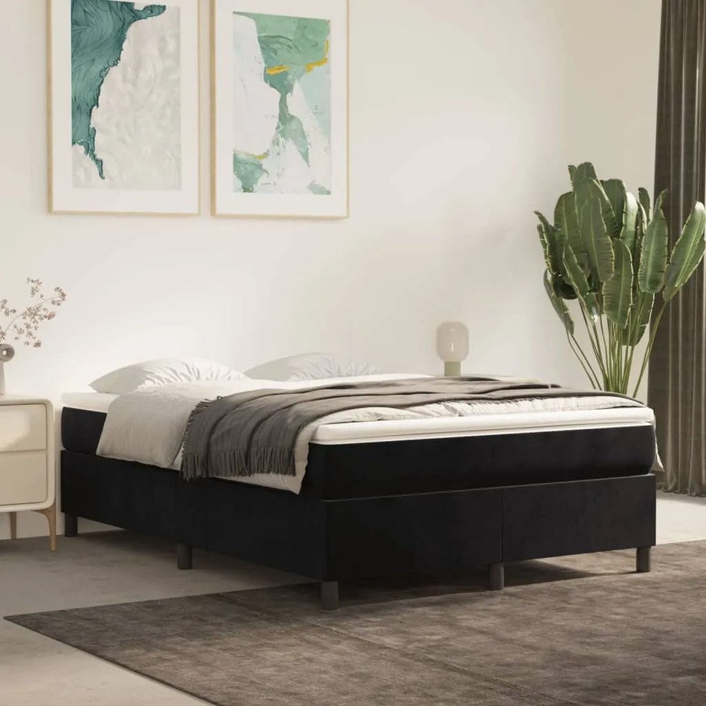 vidaXL Cama com molas/colchão 140x190 cm veludo preto