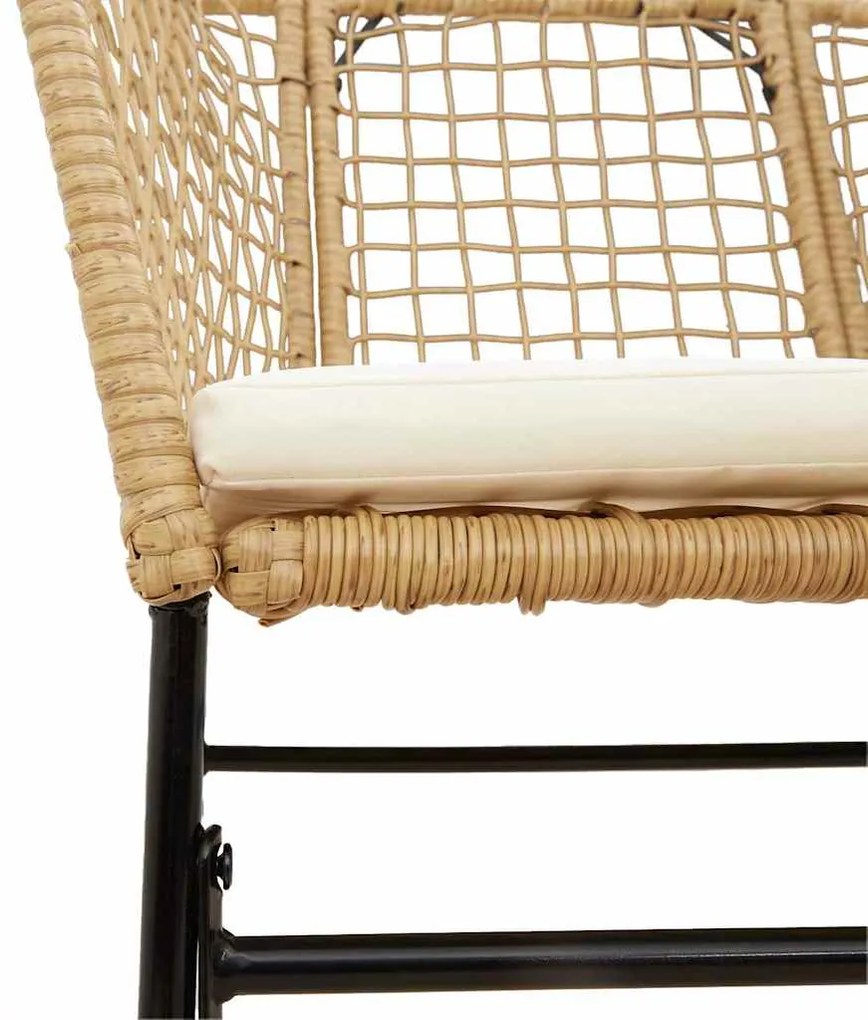 Conjunto jantar jardim 7 peças almofadas vidro vime PE castanho