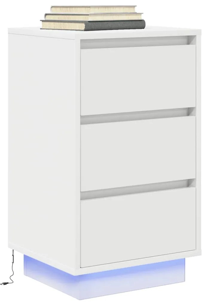 Mesa de cabeceira com luzes LED 38x34x65 cm branco