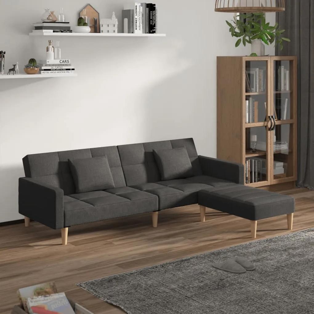 Sofá-cama 2 lug. c/ 2 almofadas/apoio de pés tecido cinza-claro