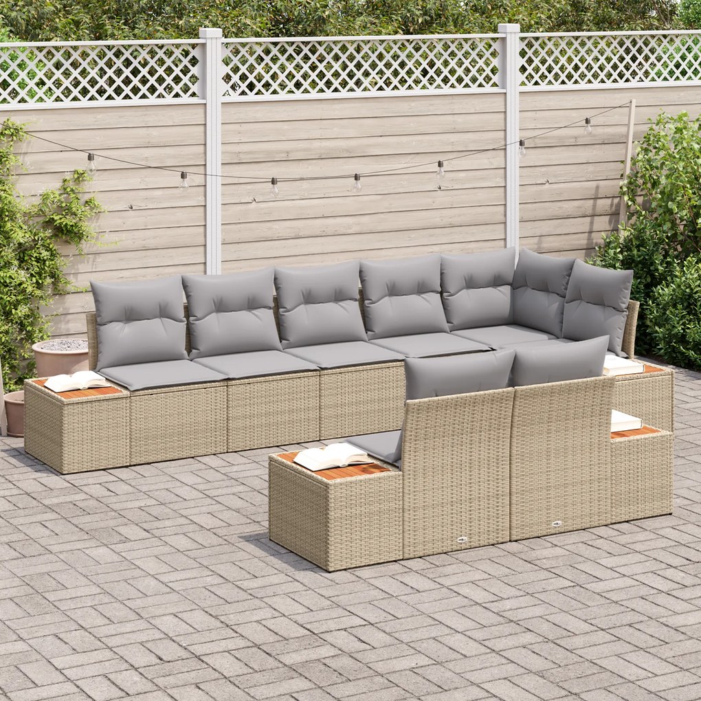 Conjunto de Sofás para Jardim vidaXL de 8 Peças com Almofadas Bege Rat