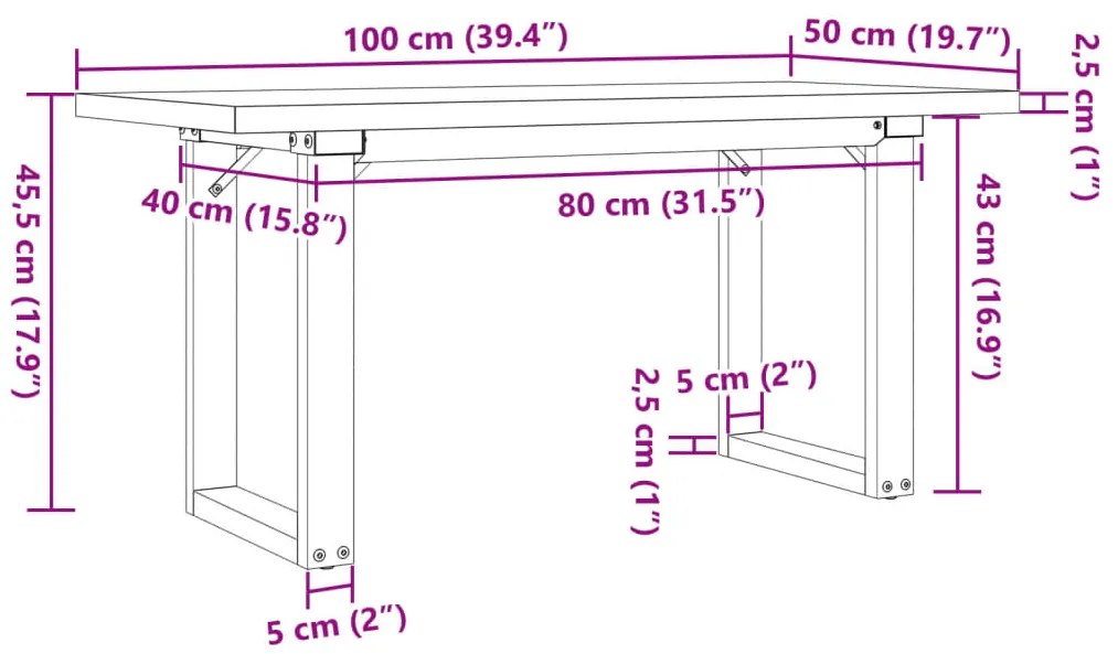 Mesa de centro estrutura em O 100x50x45,5cm pinho/aço