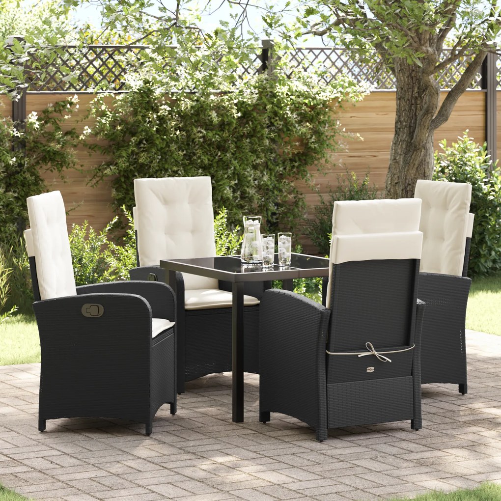vidaXL Conjunto de Jantar de Jardim 5 Peças com Almofadas Preto Rattan Sintético
