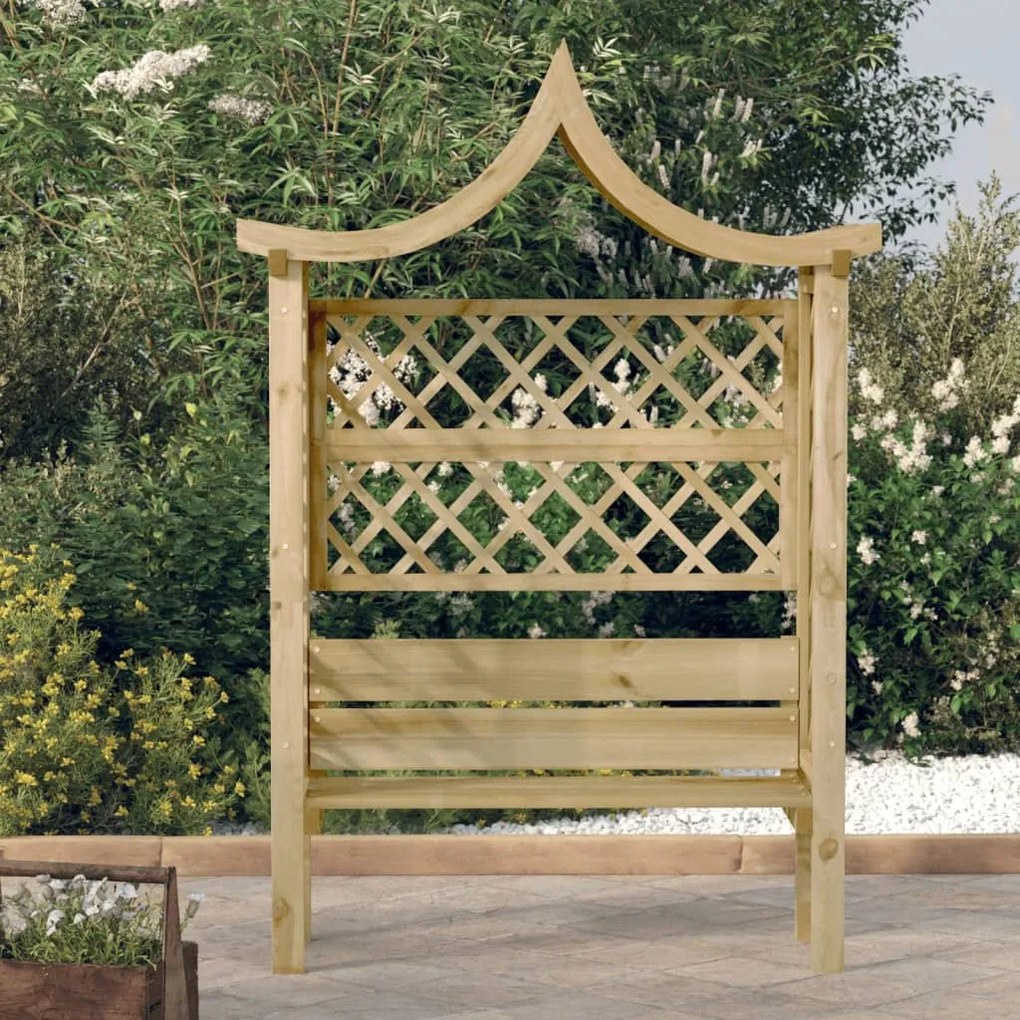 vidaXL Pérgola de jardim com telhado e banco pinho impregnado