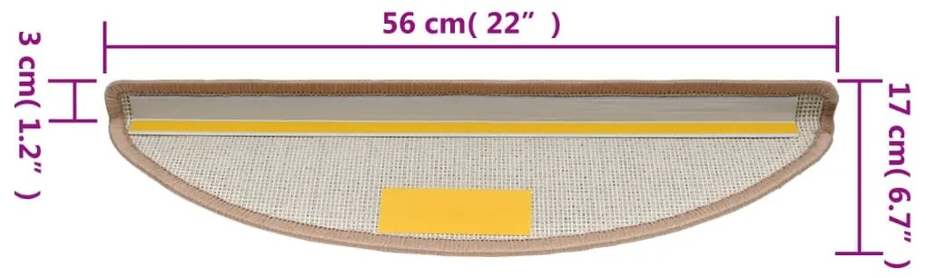 Tapetes de escadas 10 pcs 56x17x3 cm castanho-claro
