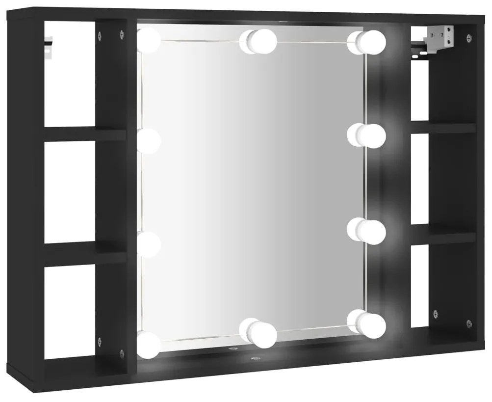 Armário espelhado com luzes LED 76x15x55 cm preto