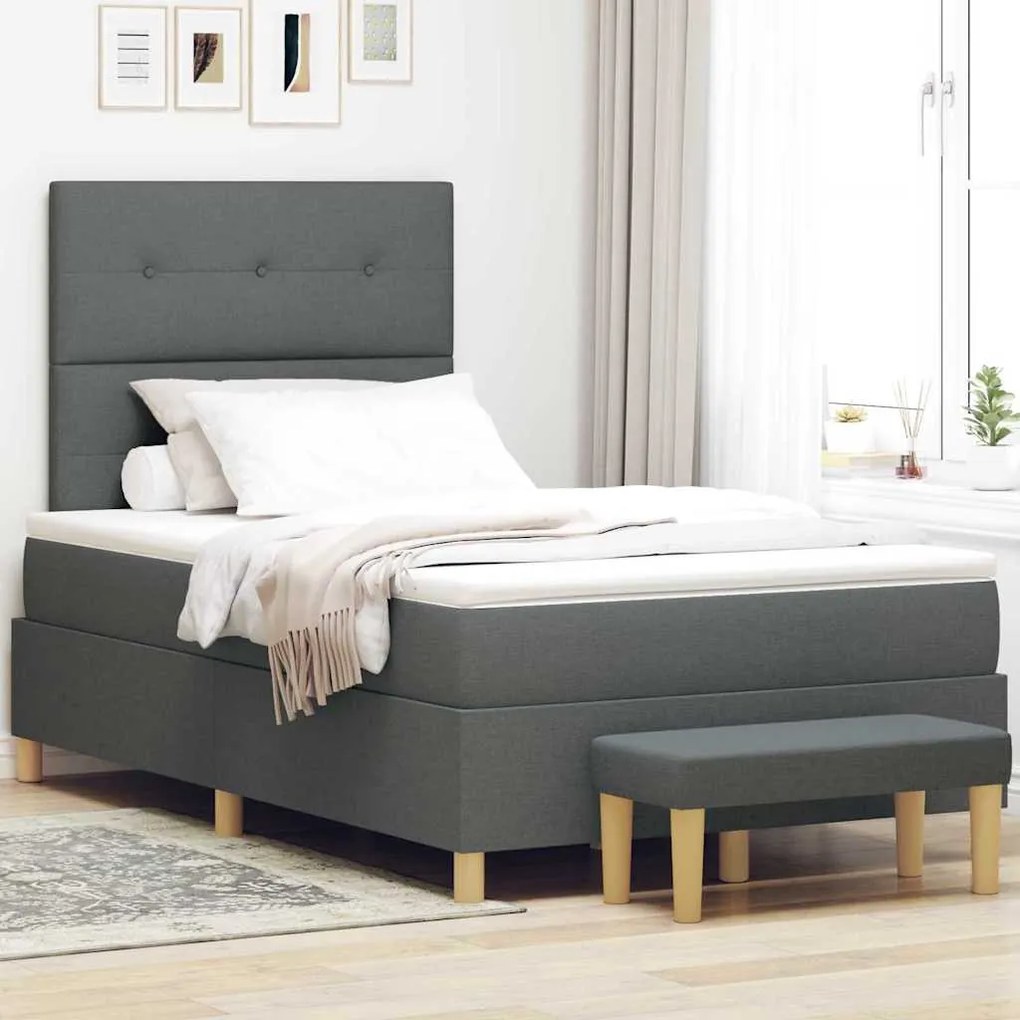 Cama Box Spring com Colchão e Banco Cinza Escuro 120x190 cm Tecido