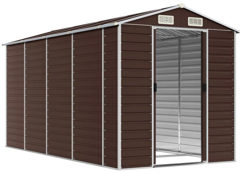 Abrigo de jardim 191x385x198 cm aço galvanizado castanho