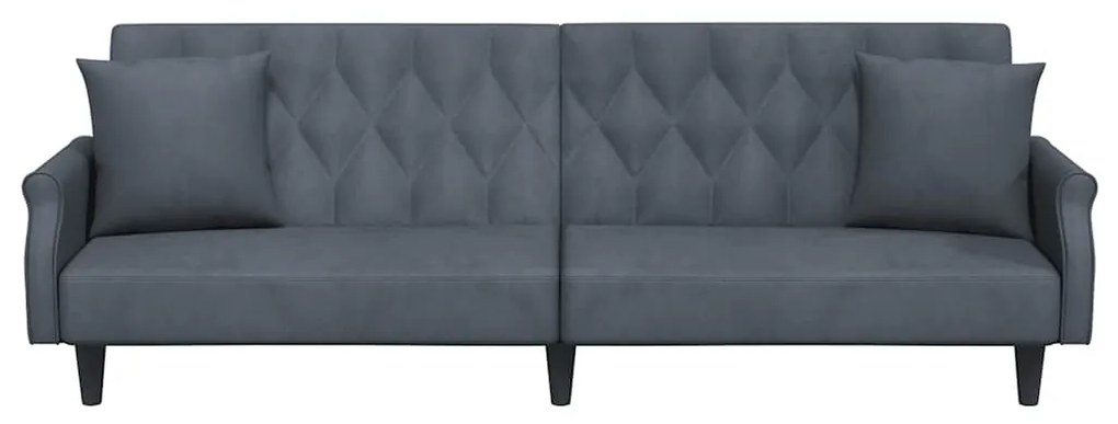 Sofá-cama com apoio de braços veludo cinzento-escuro