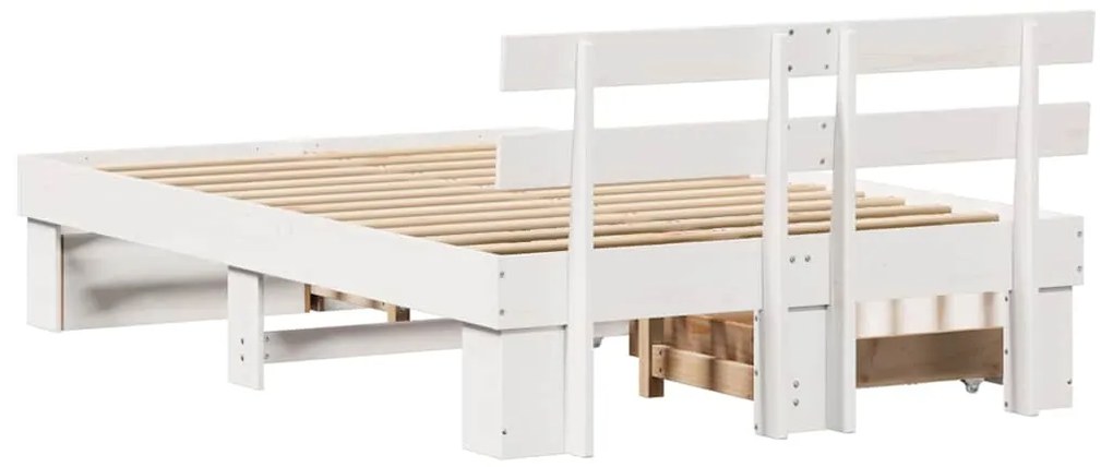Cama Branca com Gavetas - 135 x 190 cm de Madeira de Pinho