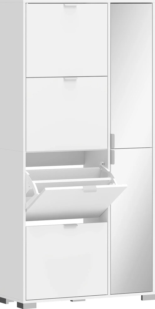 HOMCOM Sapateira com Espelho, 4 Gavetas Basculantes, Sapateira de Entrada, Branco | Aosom Portugal