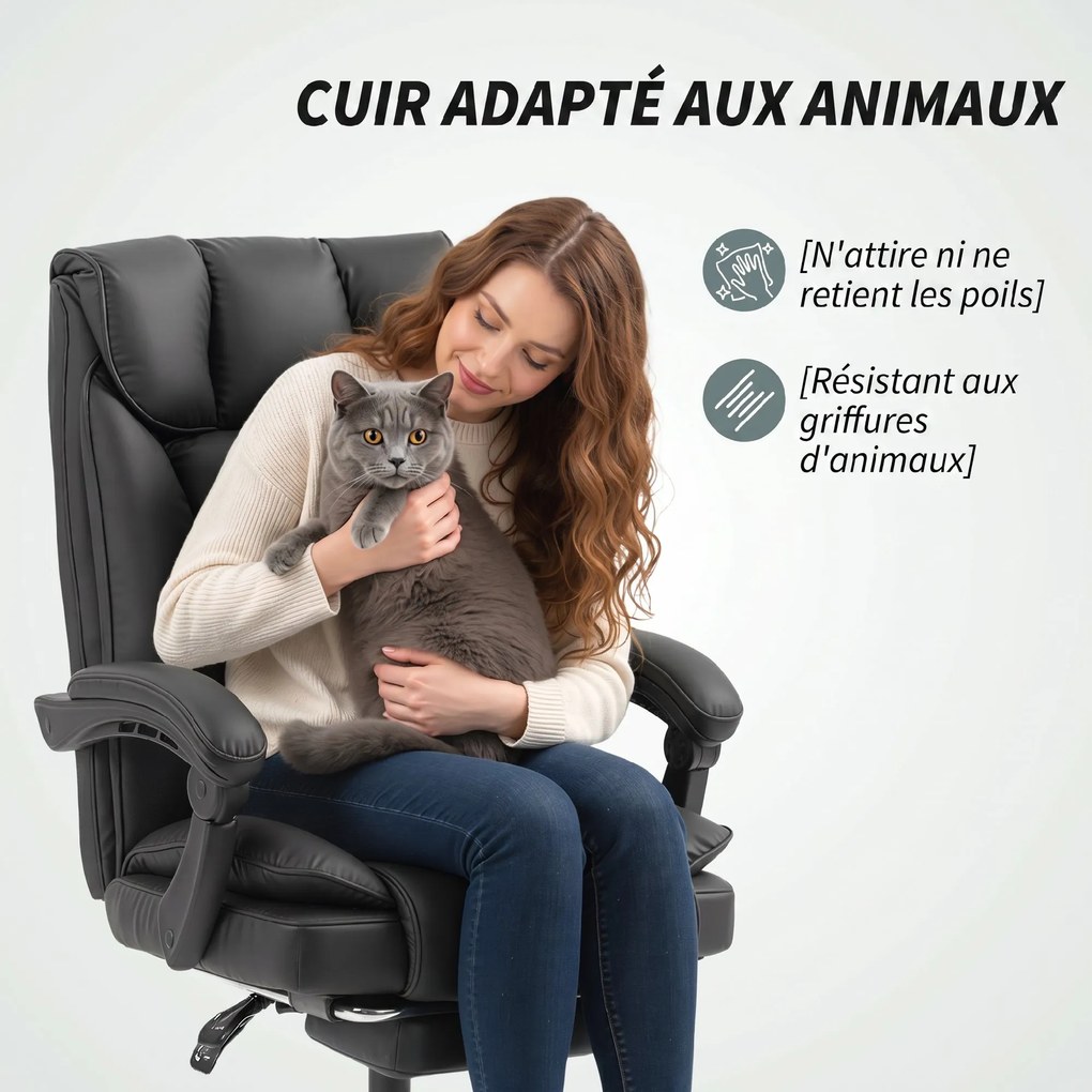 Cadeira de escritório ergonómica, cadeira de escritório reclinável com apoio para os pés, altura ajustável, giratória a 360°, preta