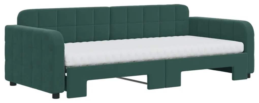 Sofá-cama c/ gavetão e colchões 90x200cm veludo verde-escuro