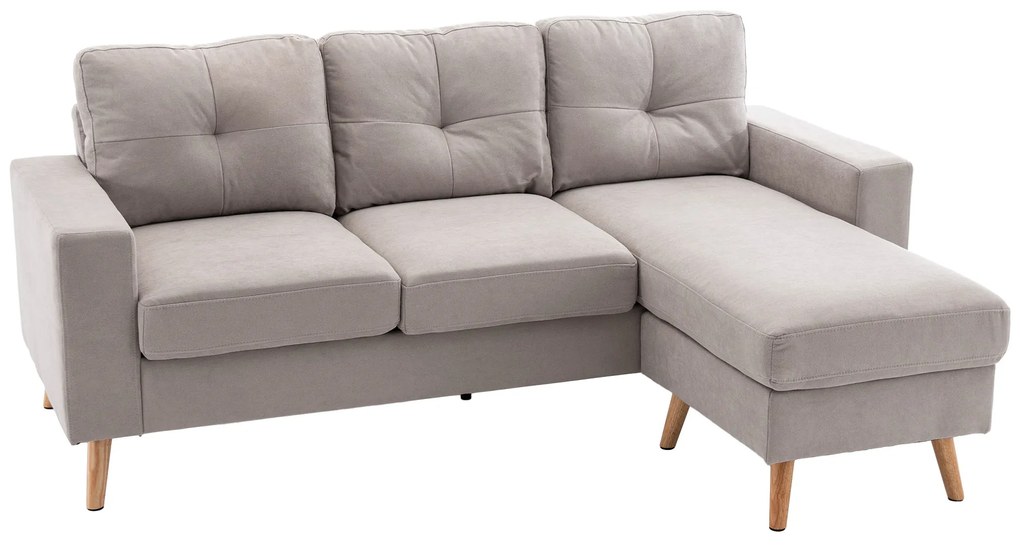 HOMCOM Sofá de Canto em Tecido de Linho 193 cm Formato L estilo Escandinavo para Sala Apartamento Espaço Pequeno Cinza Claro | Aosom Portugal