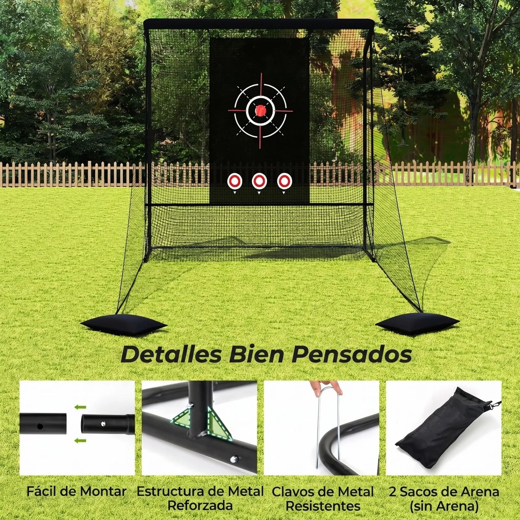 Rede de treino de golfe com redes laterais amovíveis, tecido branco e saco de transporte portátil para uso interior e exterior, 214x300x225 cm
