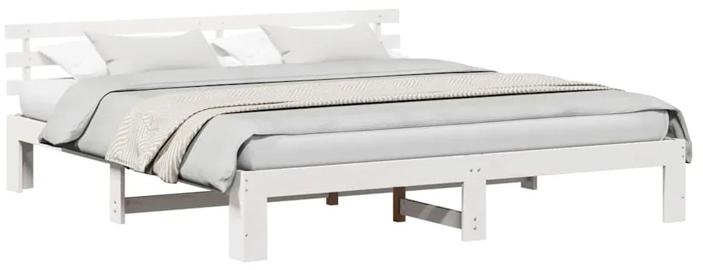 Estrutura de Cama Branca Branca Madeira Sólida 200 x 200 cm