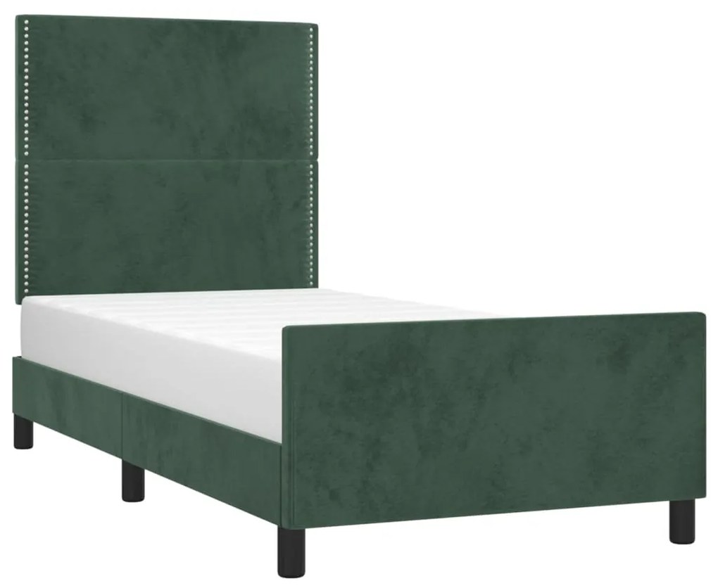 Estrutura de cama sem colchão 100x200 cm veludo verde-escuro