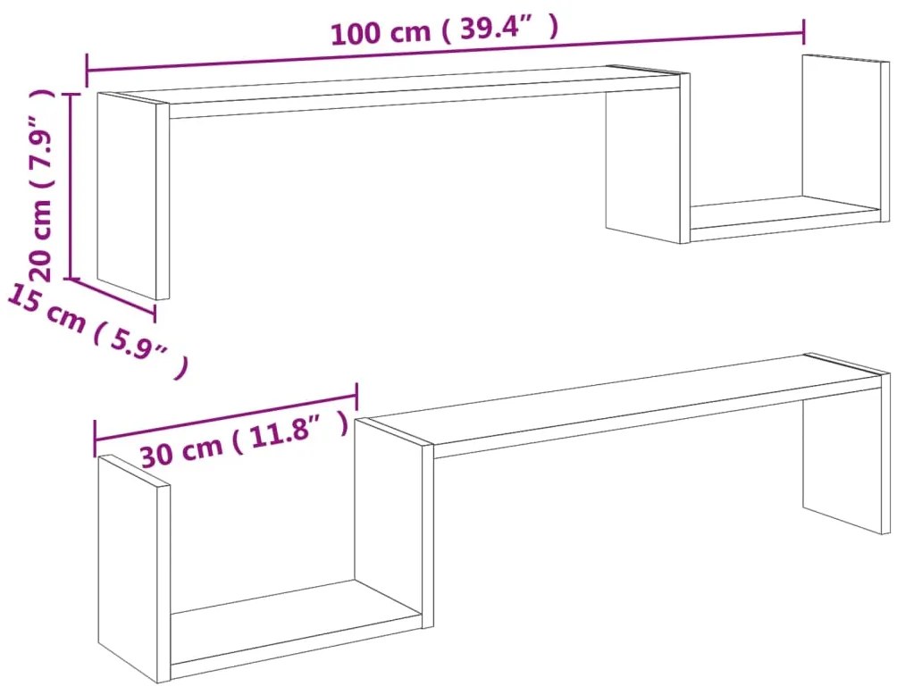 Estantes de parede 2 pcs 100x15x20 cm contrapl. carvalho sonoma